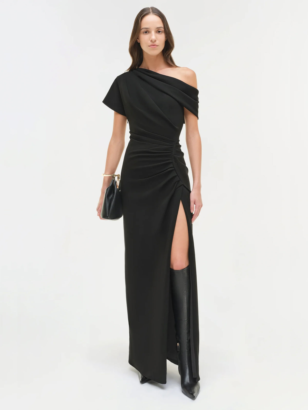 Kally Draped Midi Dress in Black