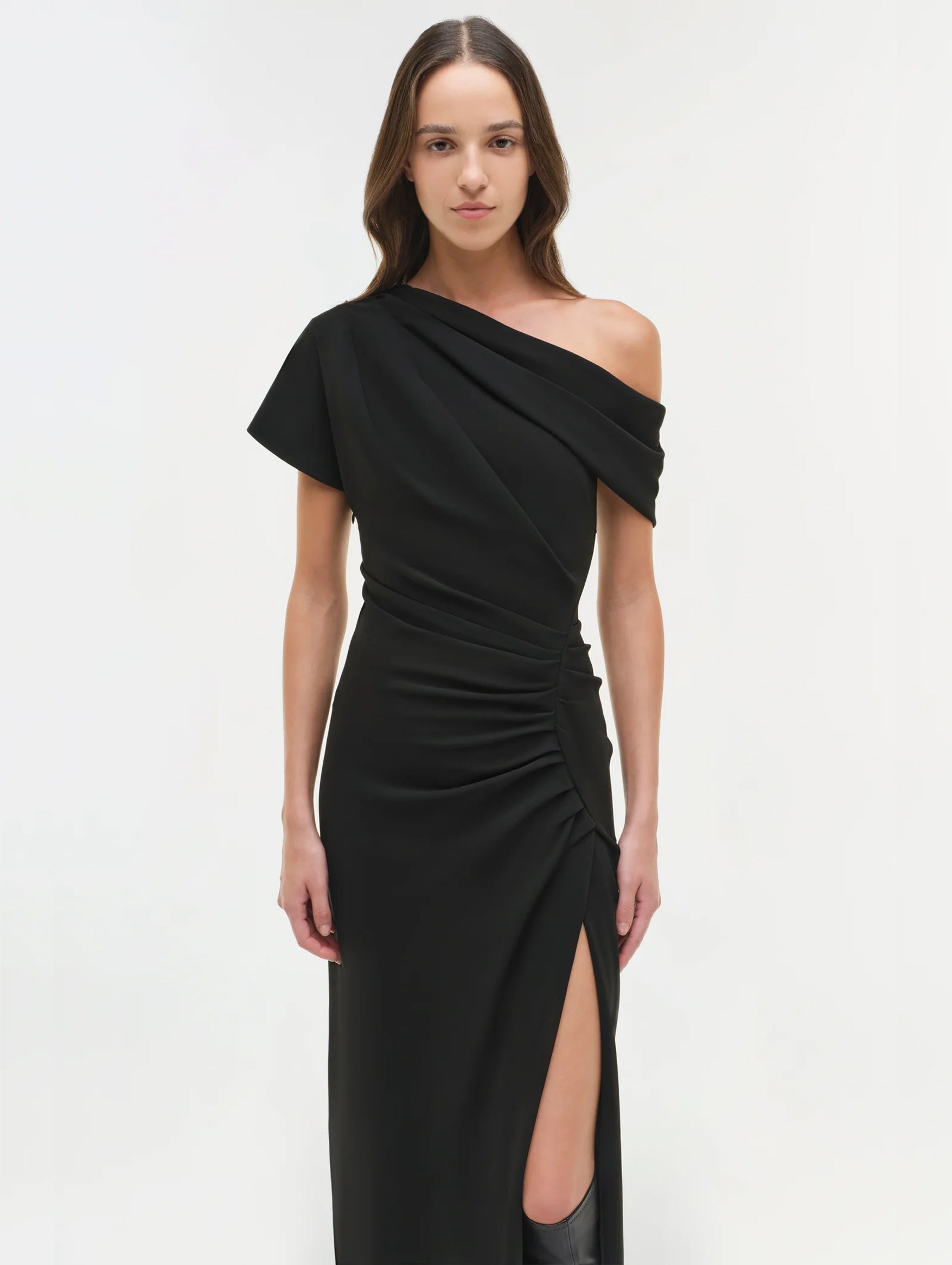 Kally Draped Midi Dress in Black