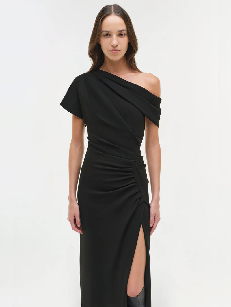 Kally Draped Midi Dress in Black