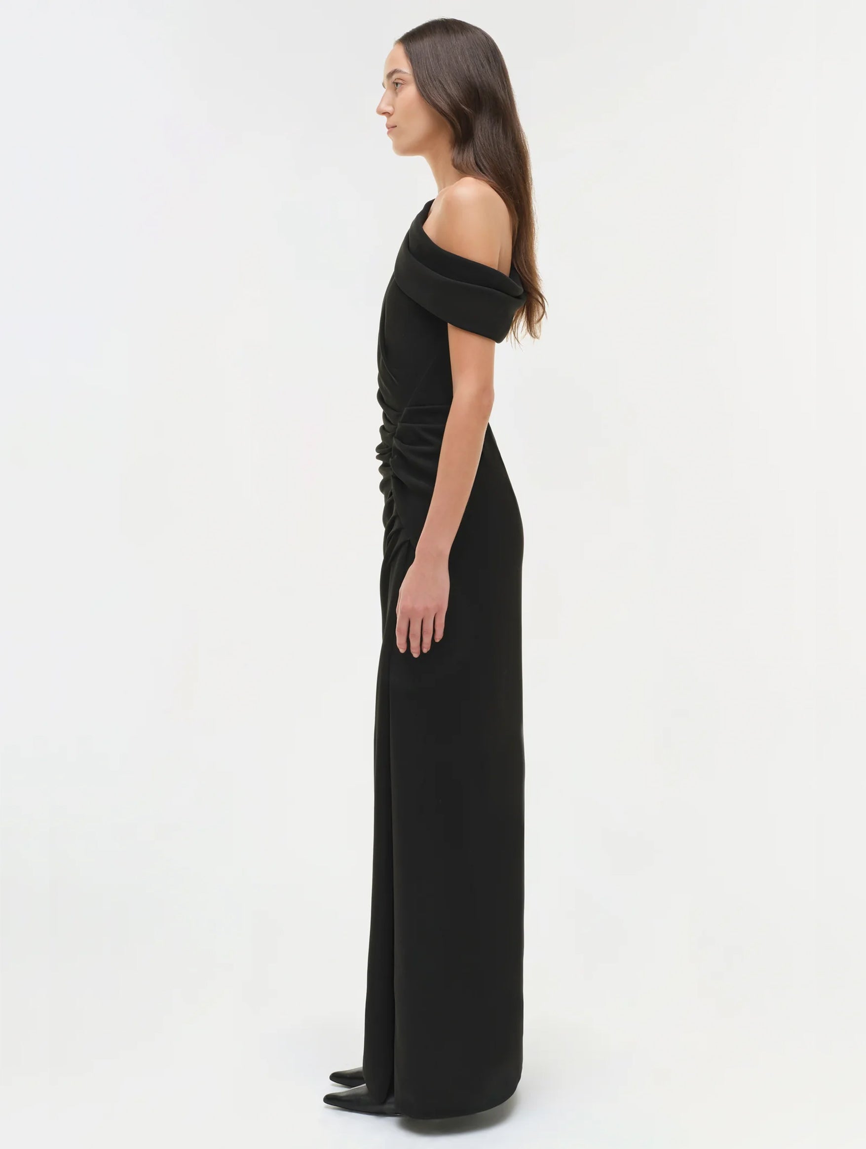 Kally Draped Midi Dress in Black