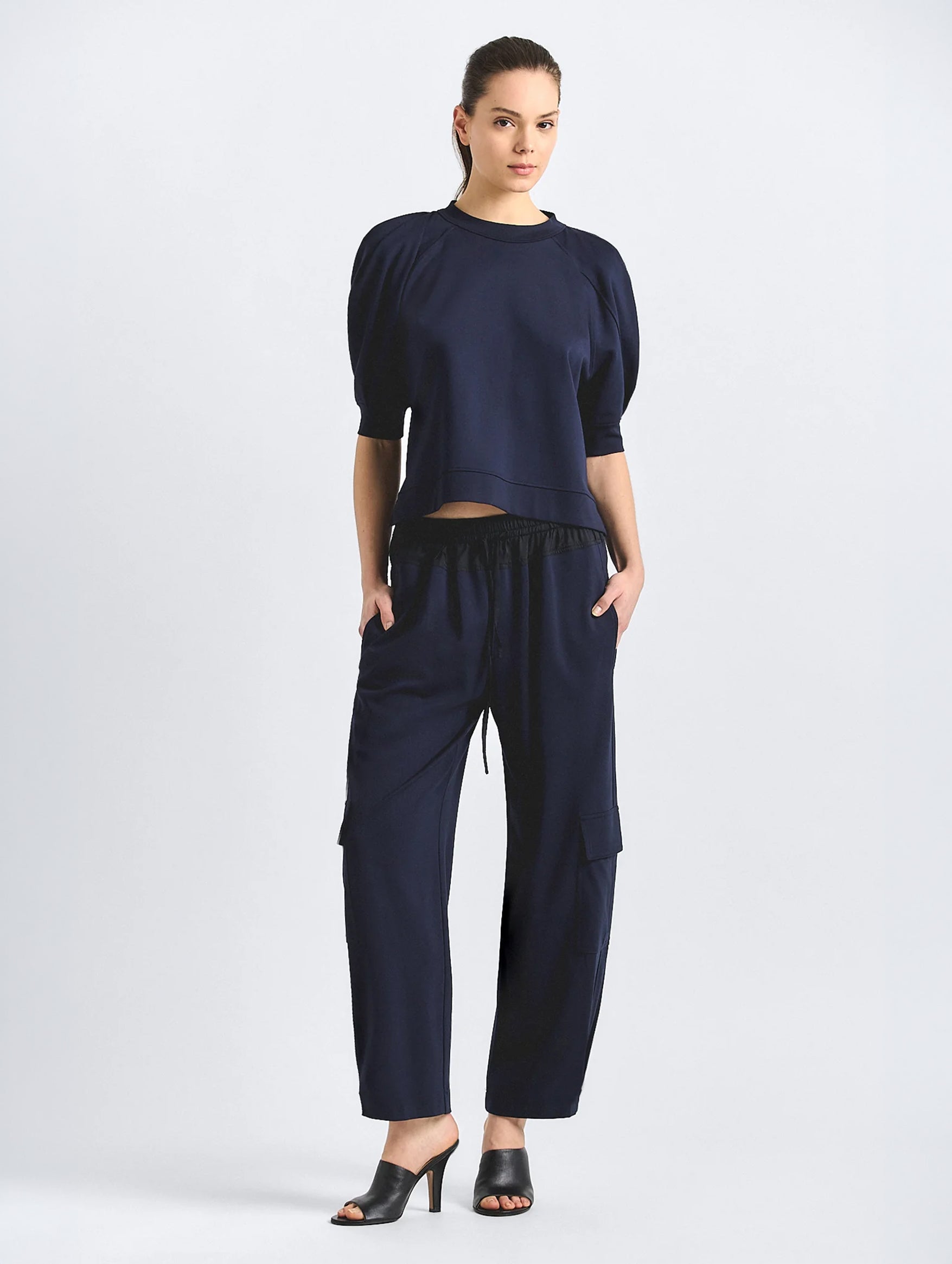 Kamaria Double Jersey Pull On Cargo Pant in Navy