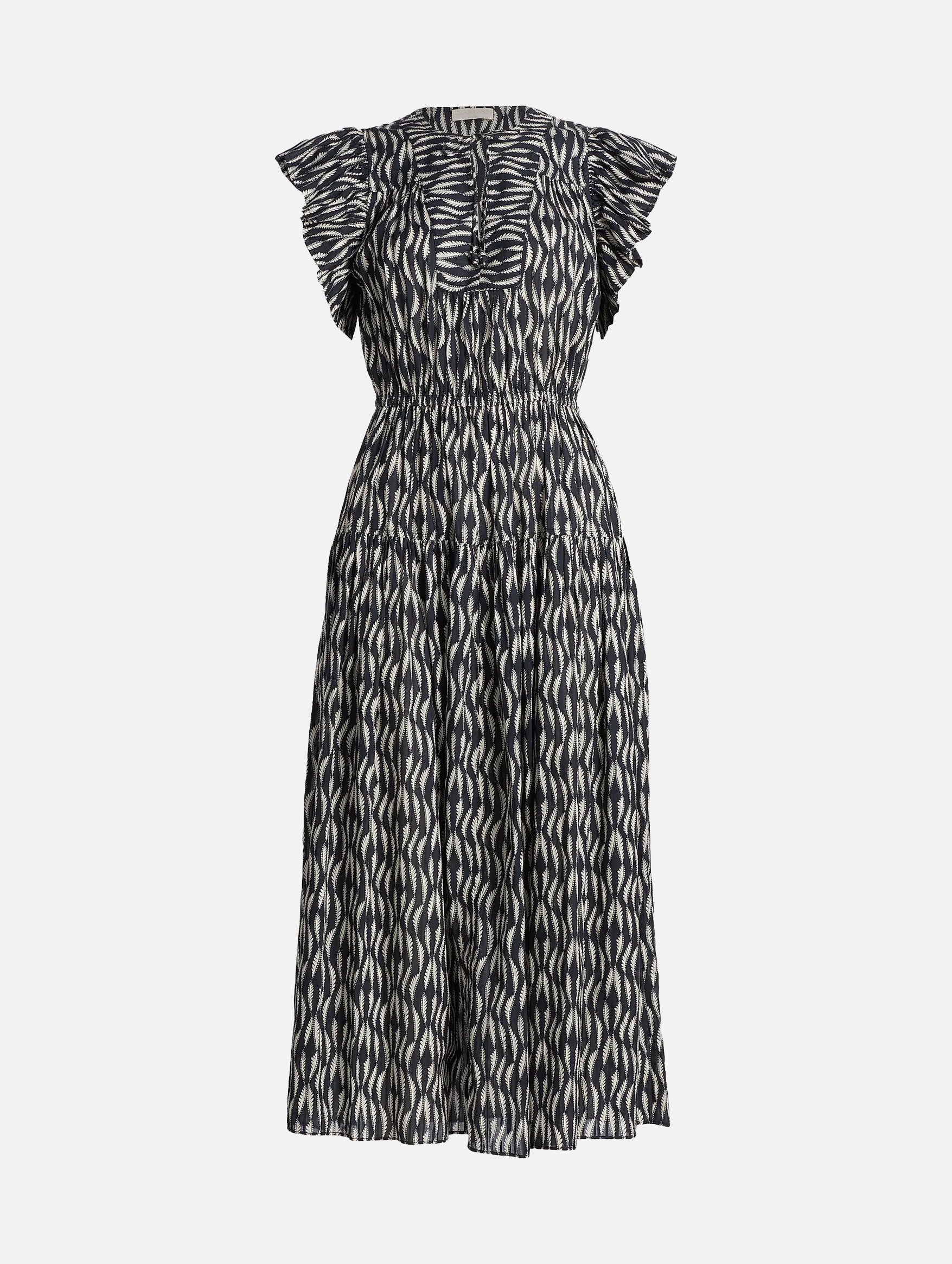 Kairi Flutter Sleeve Midi Dress in Graphite