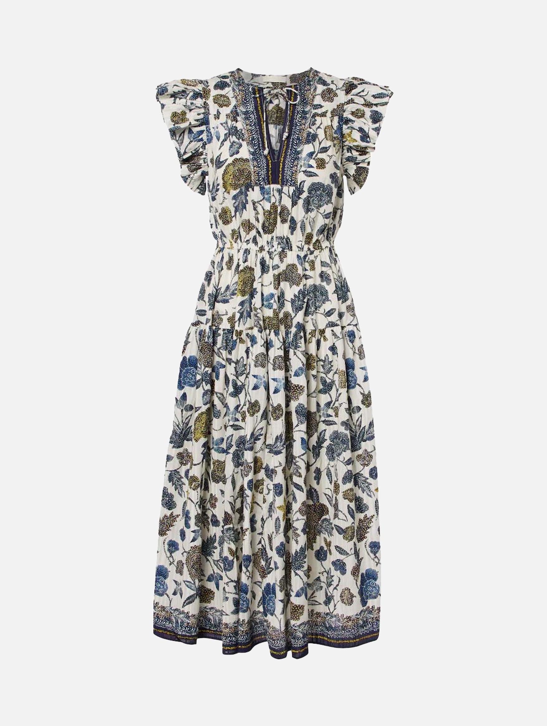 Kairi Flutter Sleeve Midi Dress in Porcelain