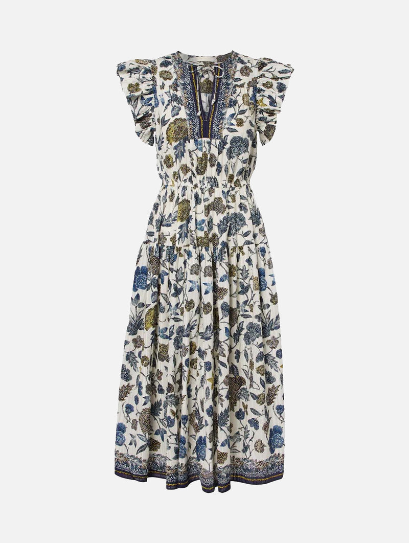 Kairi Flutter Sleeve Midi Dress in Porcelain