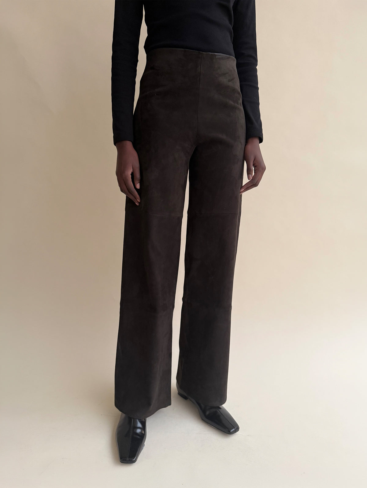 Karina Stretch Suede Trousers in Iron