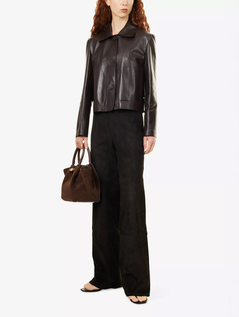 Karina Stretch Suede Trousers in Iron