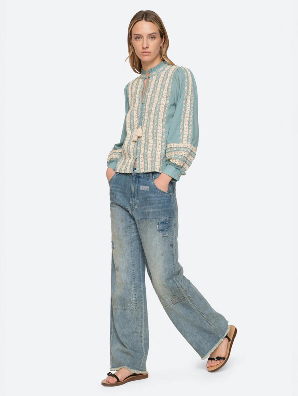 Kirsten Print Long Sleeve Top in Sky