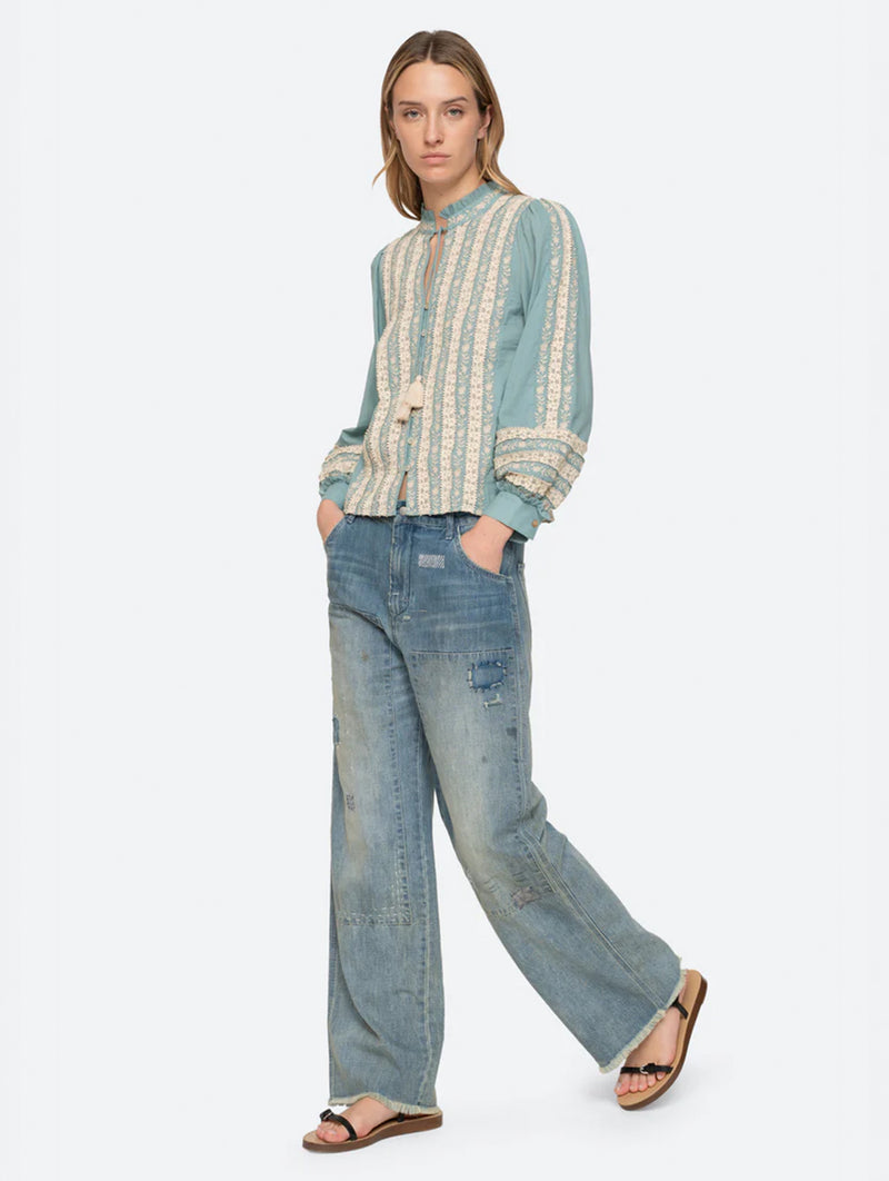 Kirsten Print Long Sleeve Top in Sky