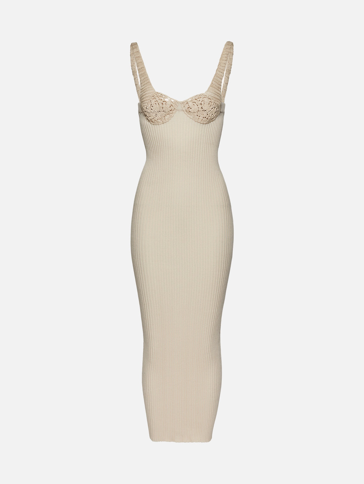 Crochet Bra Ribbed Knit Dress in Cream