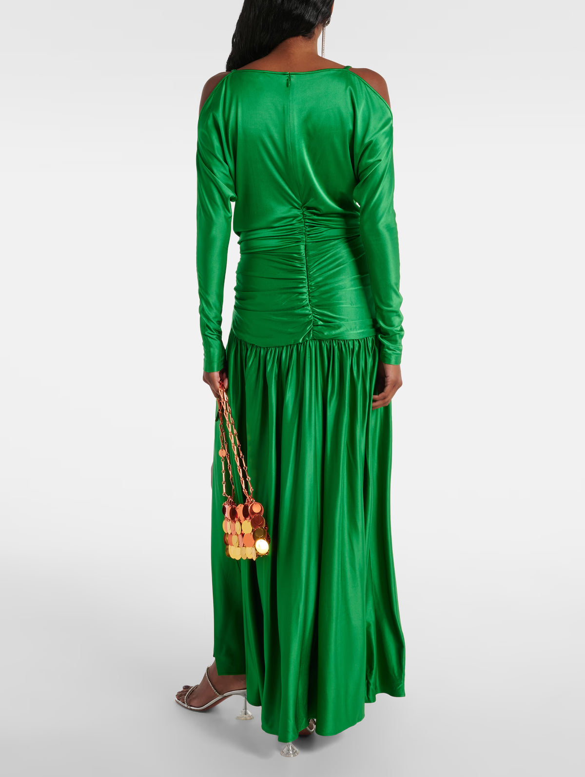 Gathered Satin Gown in Emerald