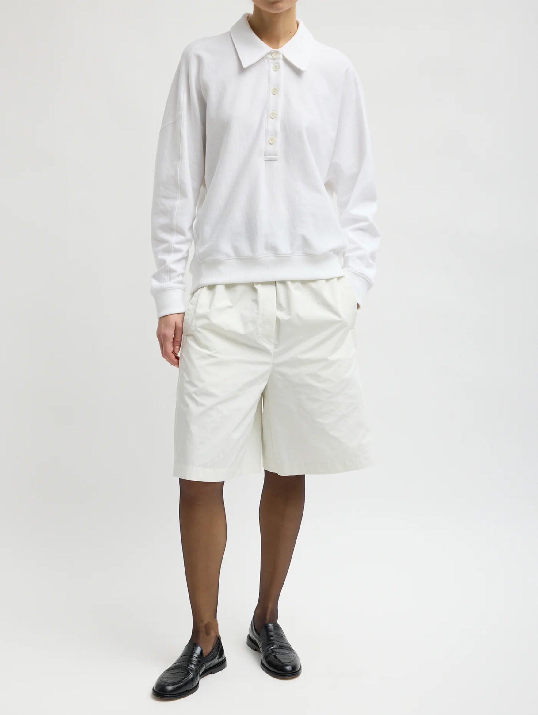 Light Weight Sweatshirting Polo Collar Sweatshirt in White