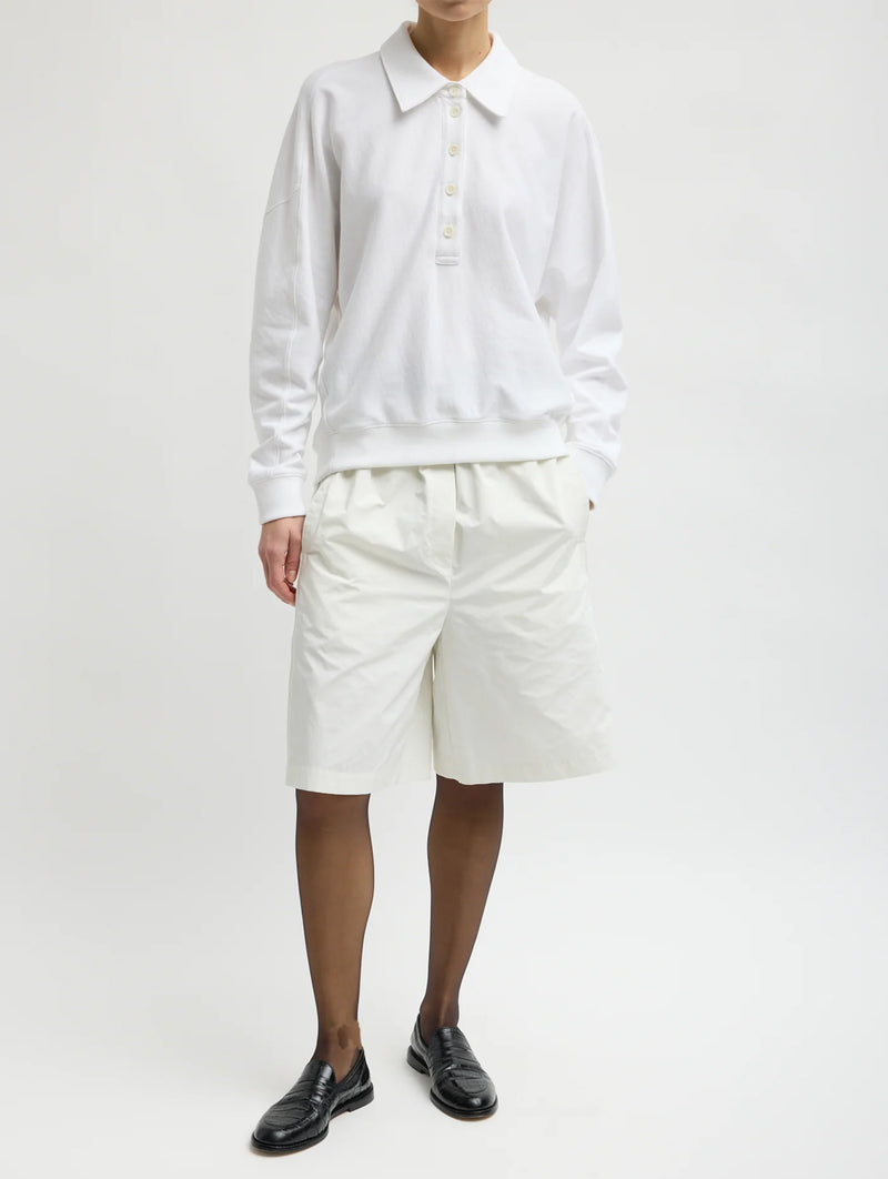 Light Weight Sweatshirting Polo Collar Sweatshirt in White