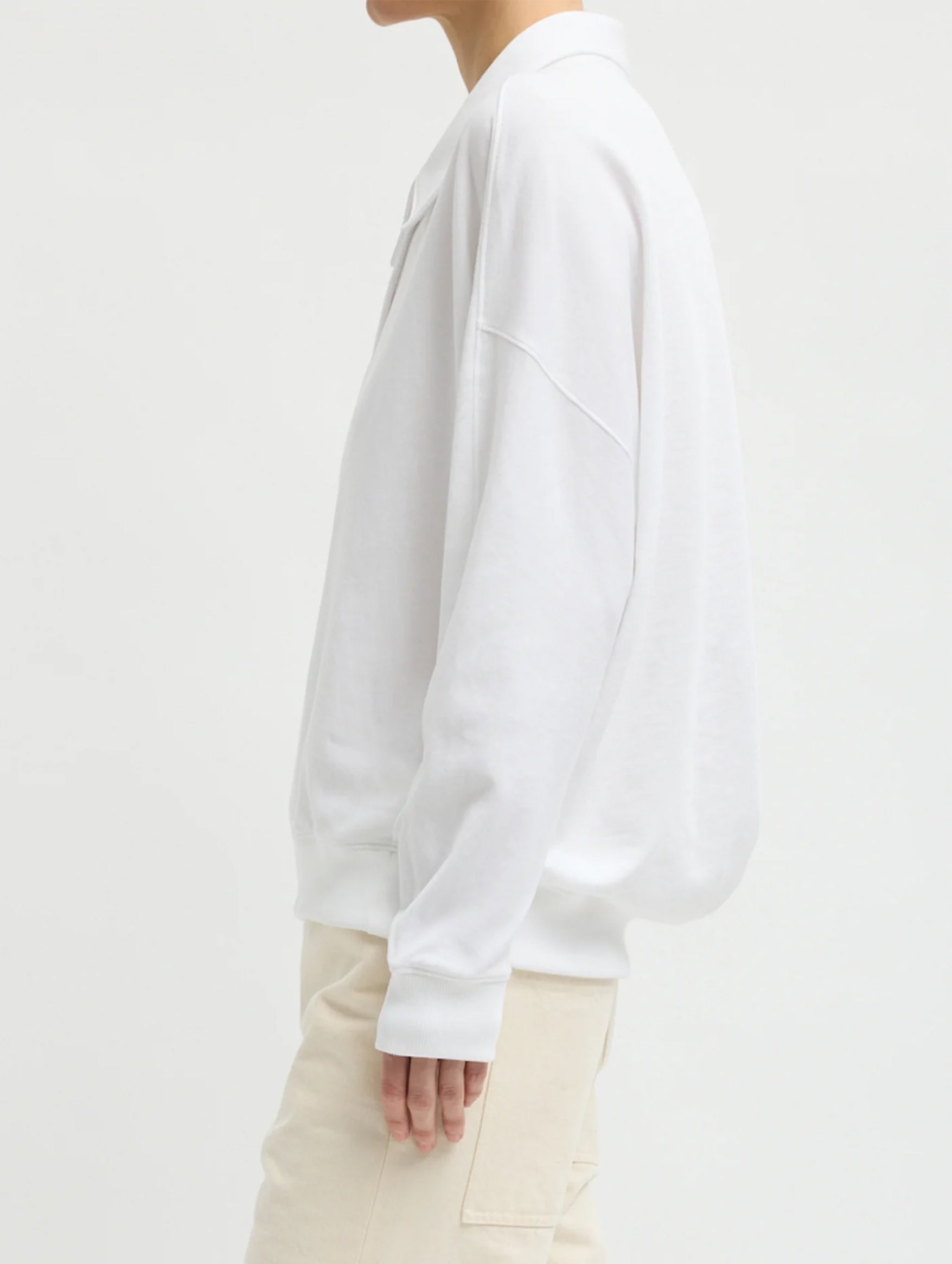Light Weight Sweatshirting Polo Collar Sweatshirt in White