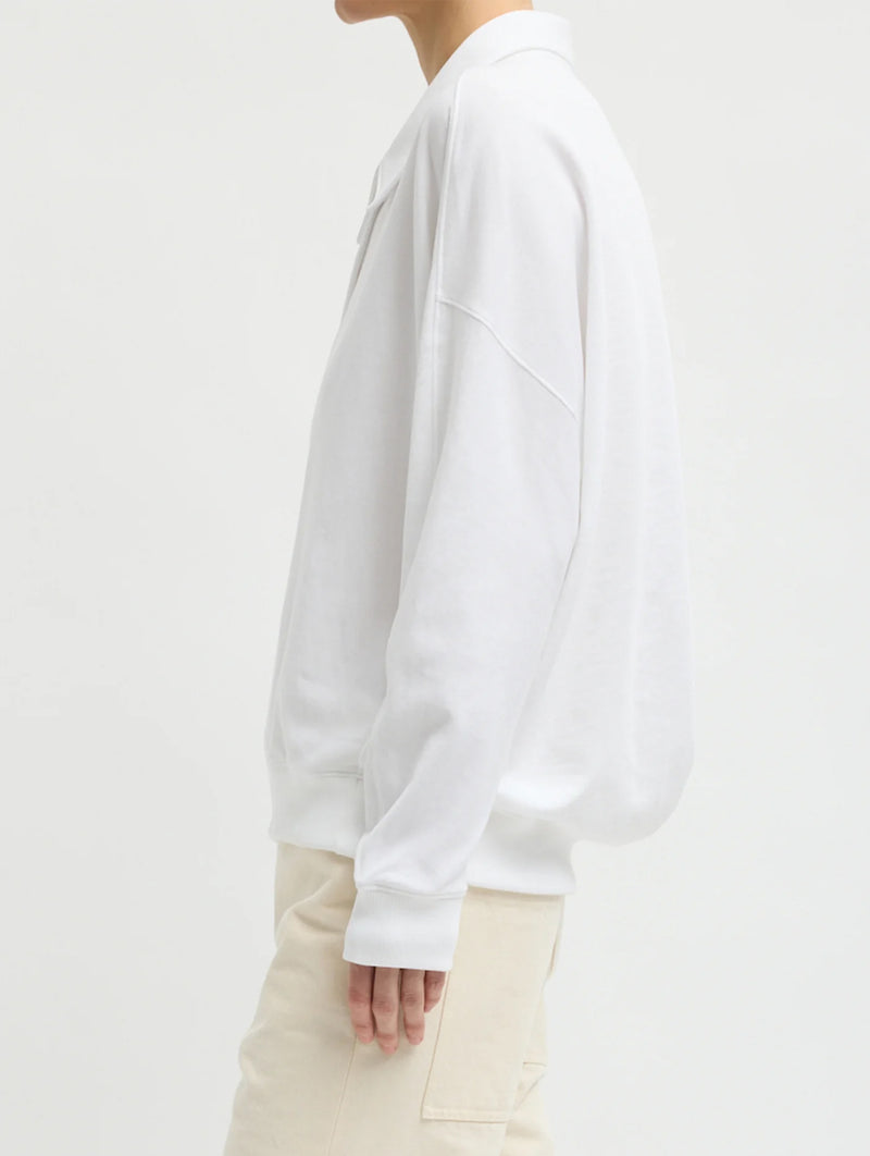 Light Weight Sweatshirting Polo Collar Sweatshirt in White