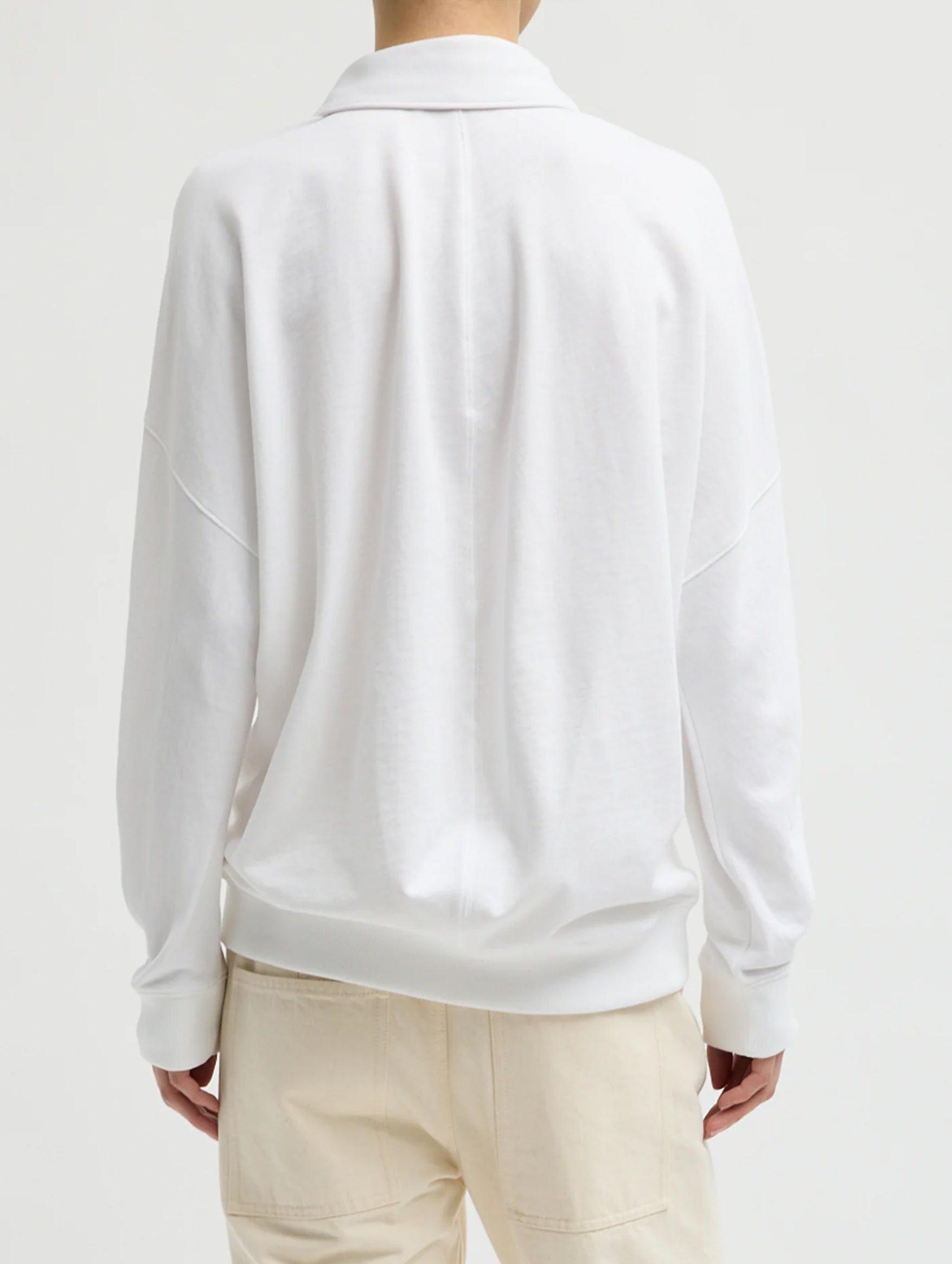 Light Weight Sweatshirting Polo Collar Sweatshirt in White
