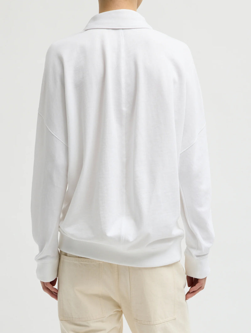 Light Weight Sweatshirting Polo Collar Sweatshirt in White