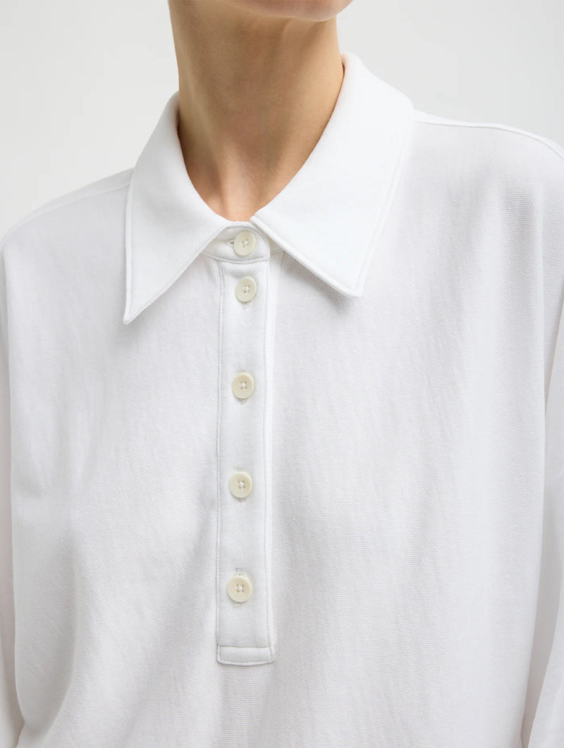 Light Weight Sweatshirting Polo Collar Sweatshirt in White