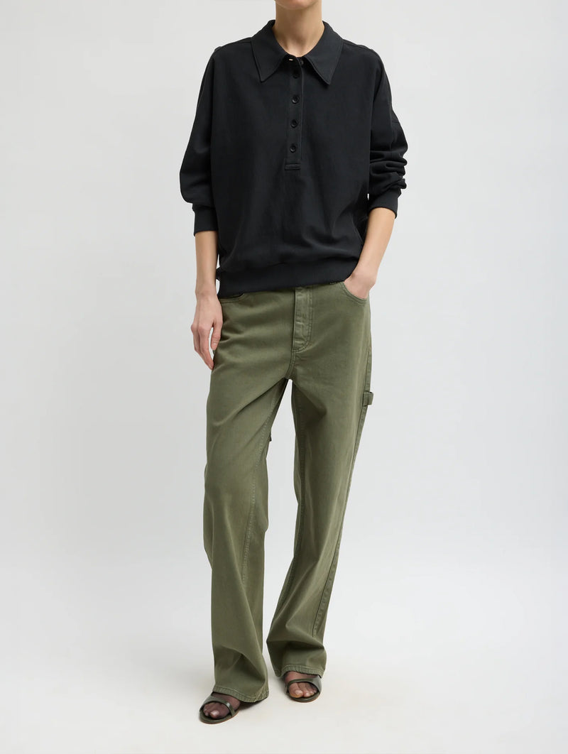 Light Weight Sweatshirting Polo Collar Sweatshirt in Black