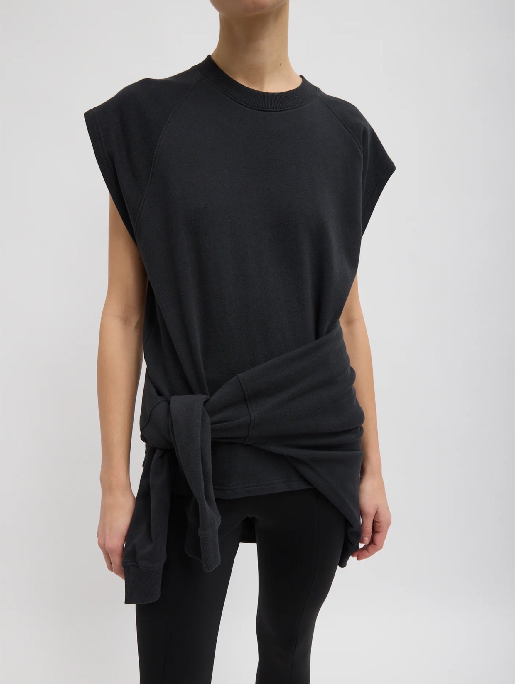 Light Weight Sweatshirting Sleeveless Easy Top in Black