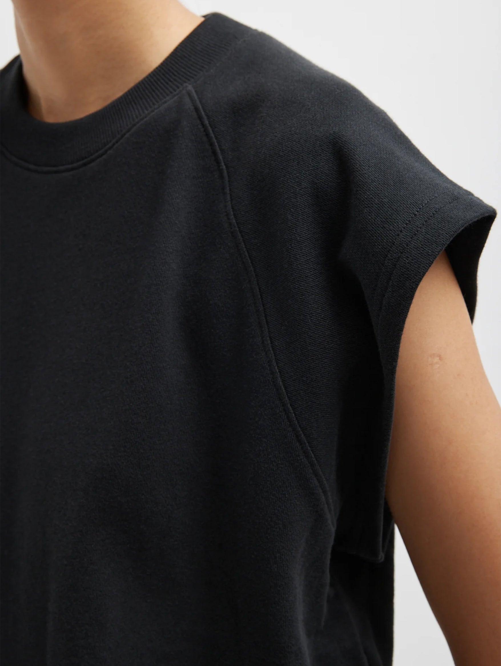 Light Weight Sweatshirting Sleeveless Easy Top in Black