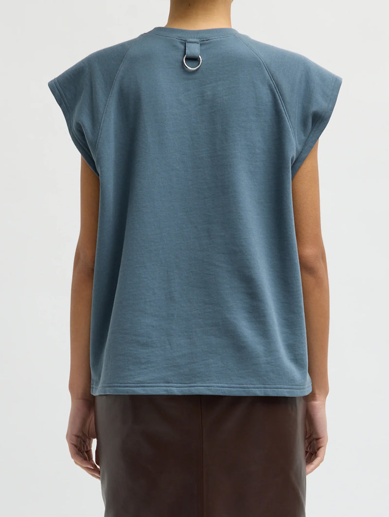 Light Weight Sweatshirting Sleeveless Easy Top in Blue Grey
