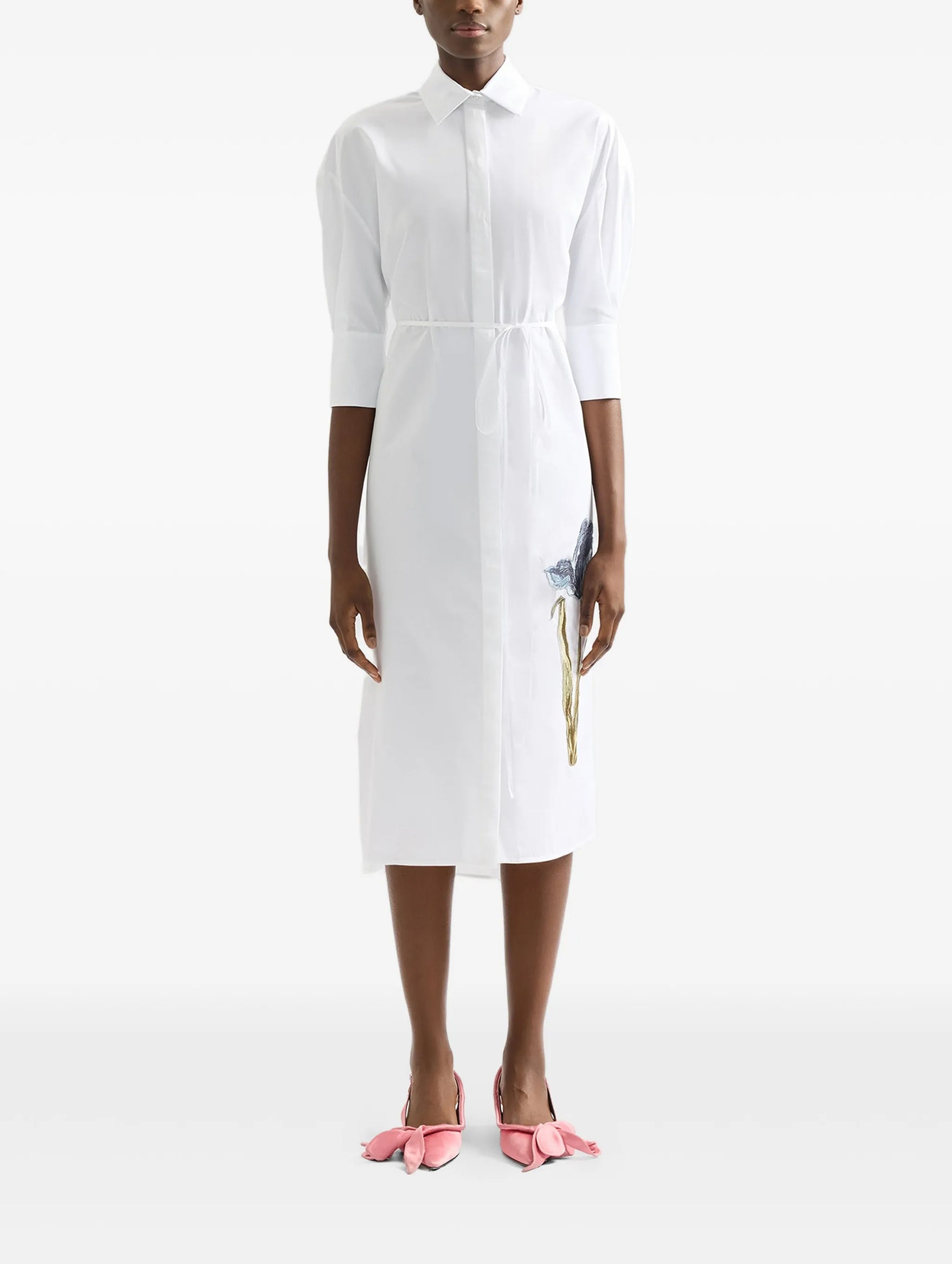 Long Sleeve Shirt Dress in White