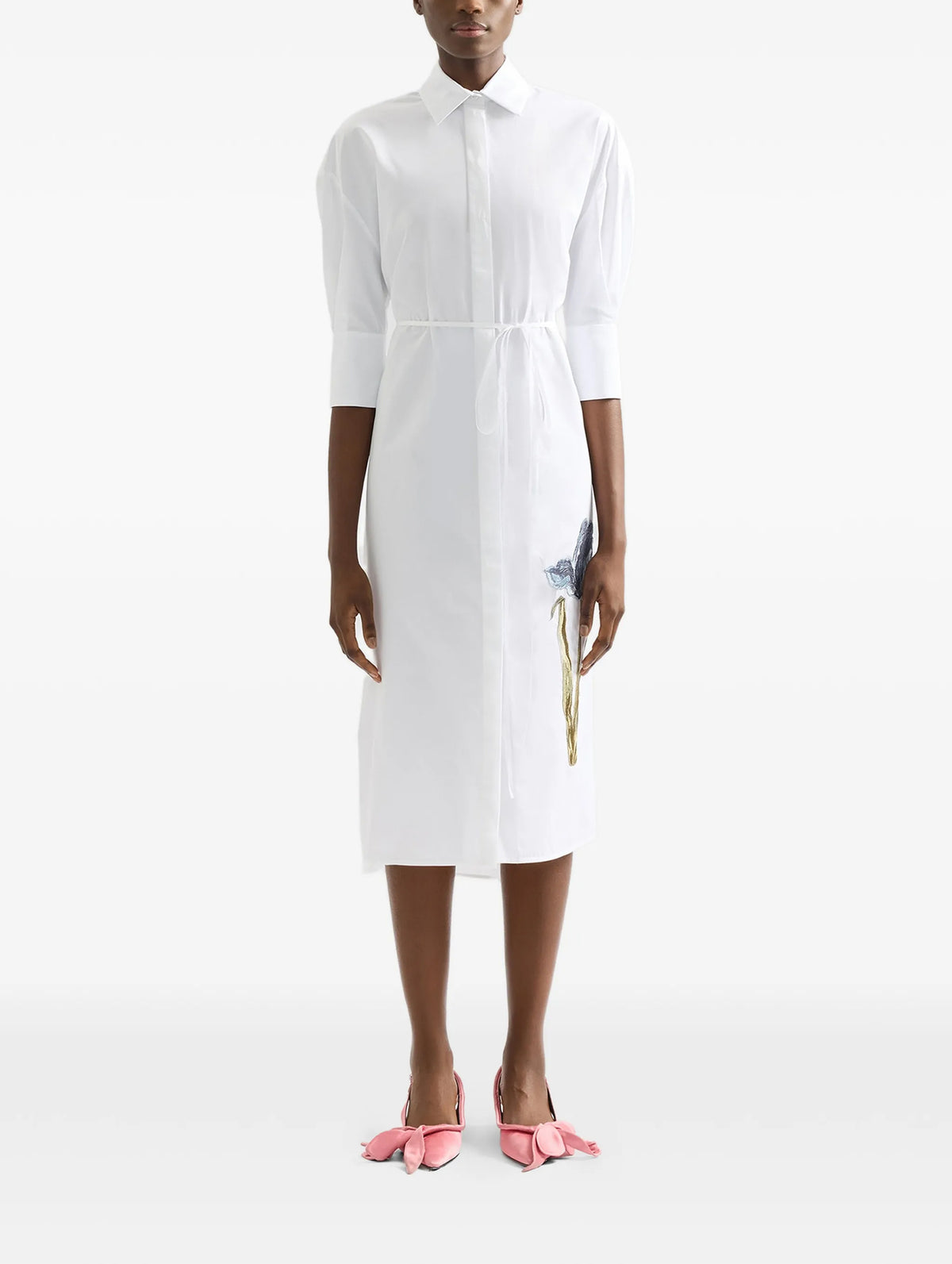 Long Sleeve Shirt Dress in White