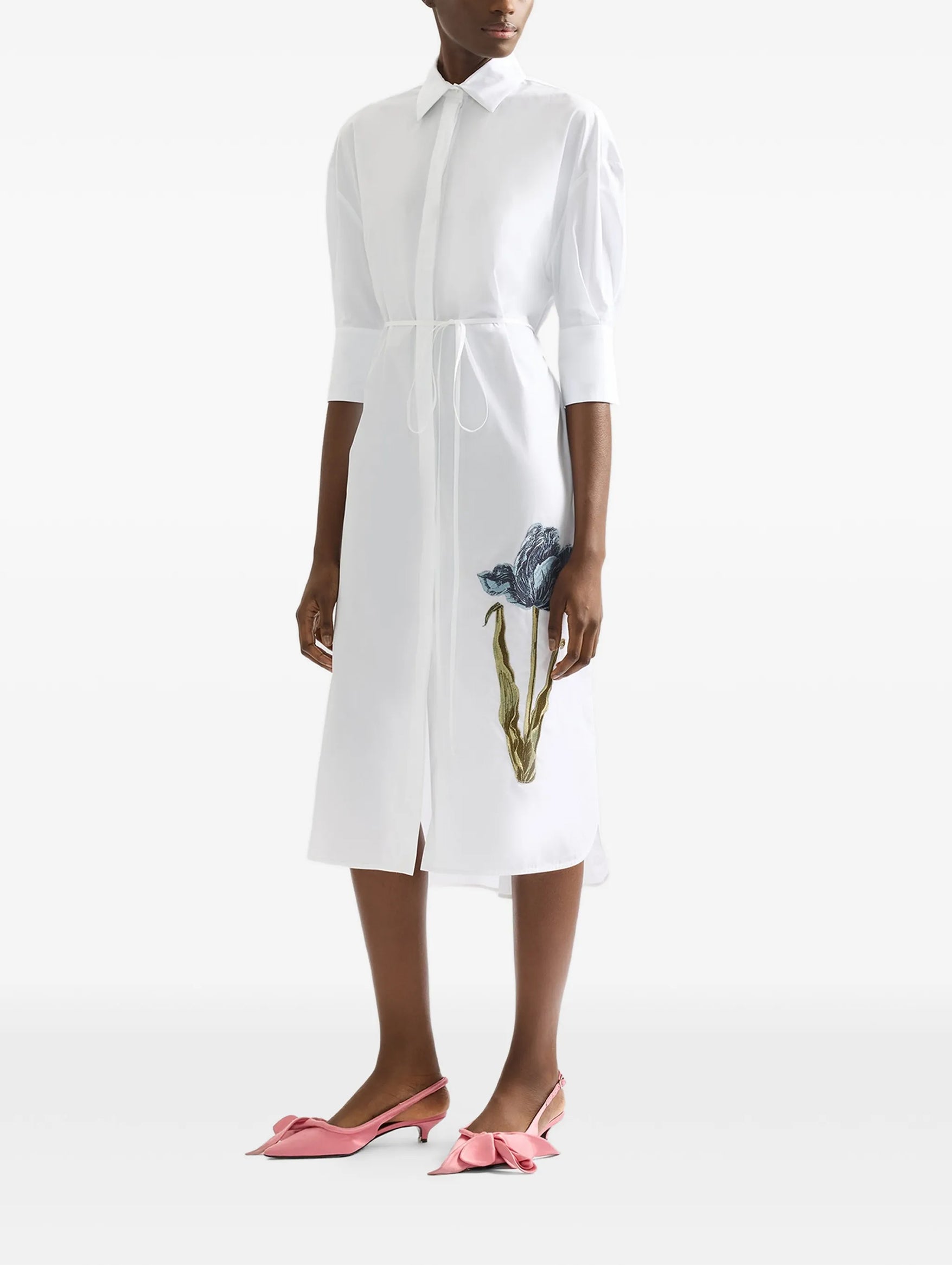 Long Sleeve Shirt Dress in White