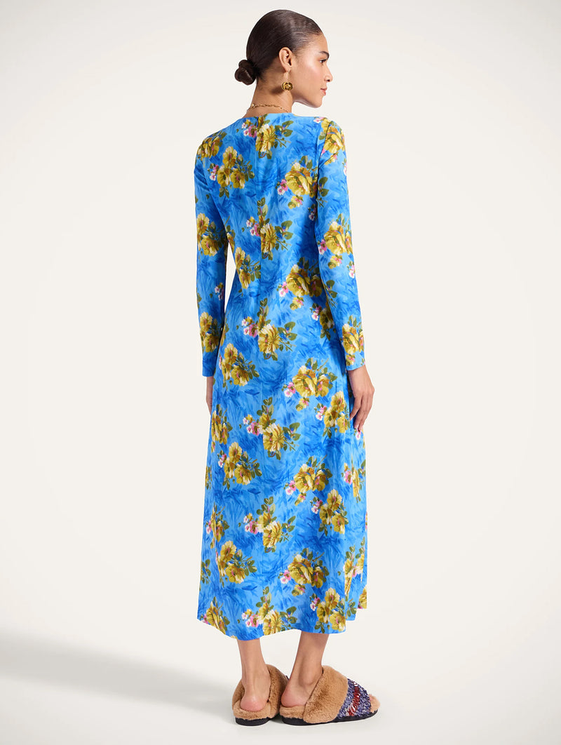 Long Sleeve Swing Dress in Blue Riptide