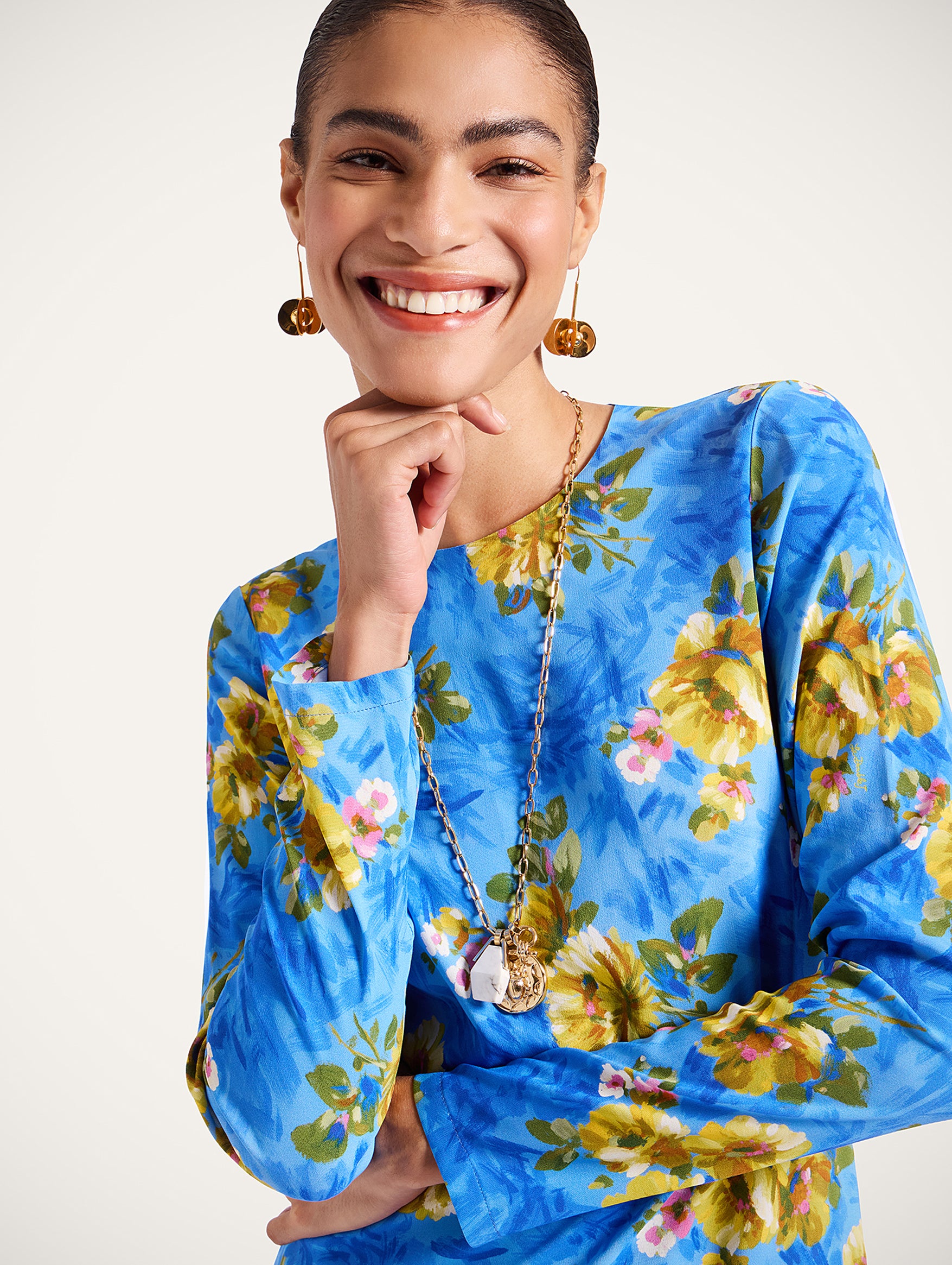 Long Sleeve Swing Dress in Blue Riptide