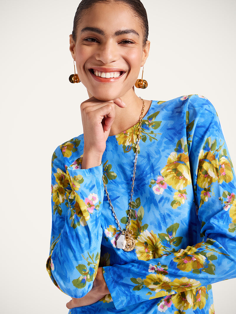 Long Sleeve Swing Dress in Blue Riptide