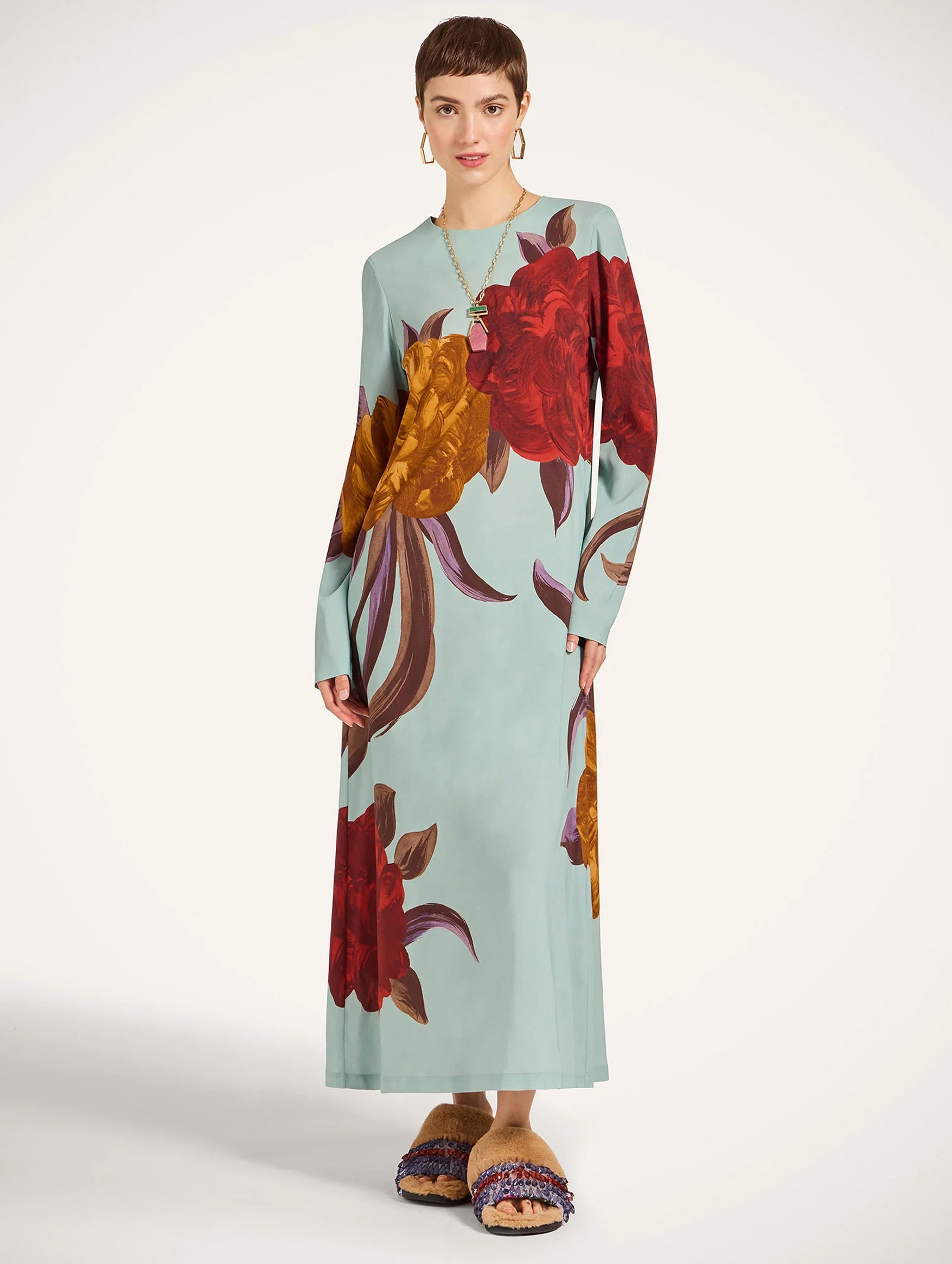 Long Sleeve Swing Dress in Peony Placée