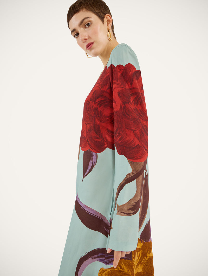 Long Sleeve Swing Dress in Peony Placée