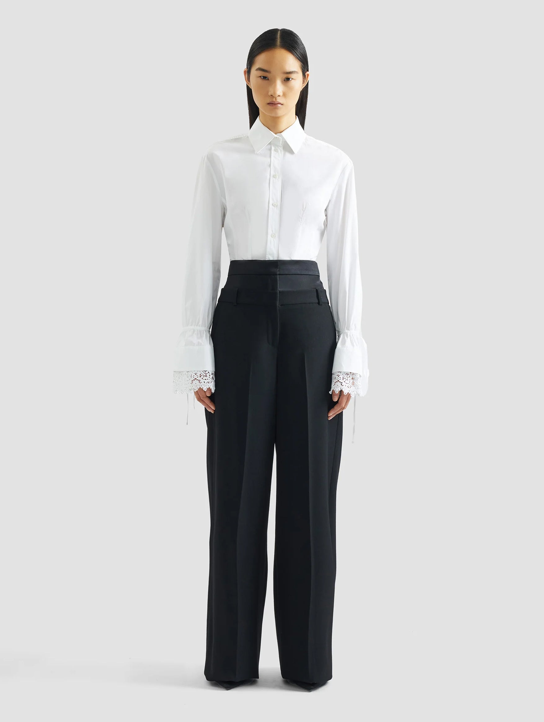 Long Sleeve Tie Detail Shirt in White