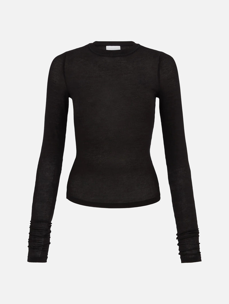 Sheer Long Sleeve Top in Black