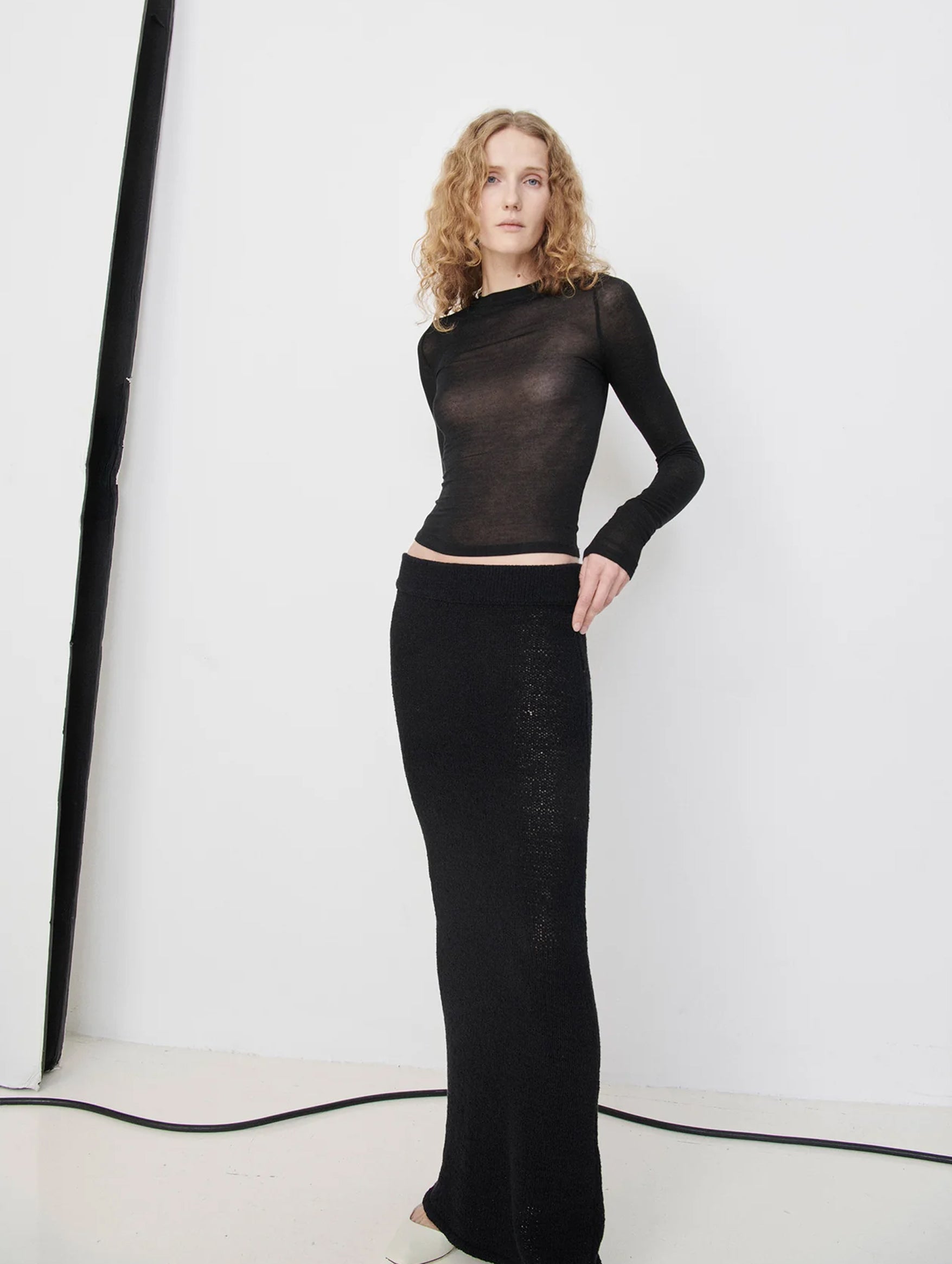 Sheer Long Sleeve Top in Black