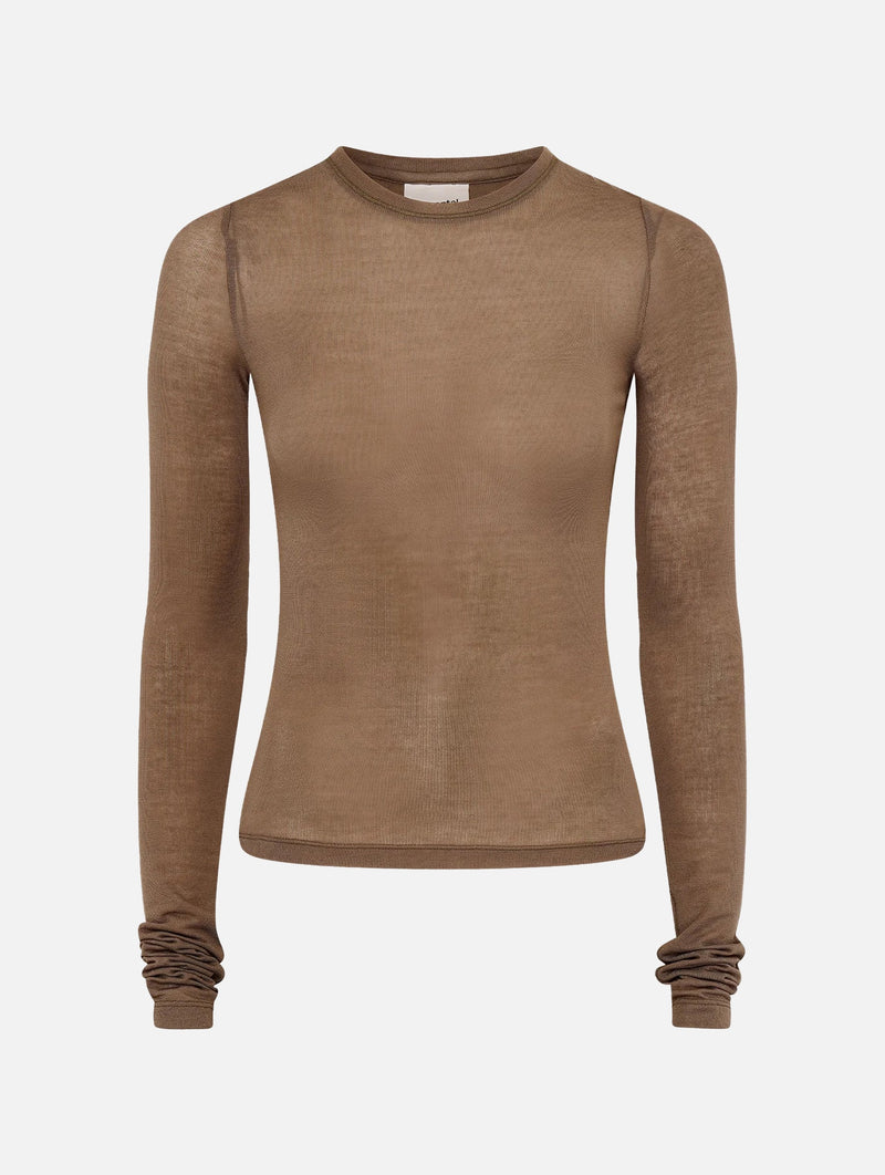 Sheer Long Sleeve Top in Clay