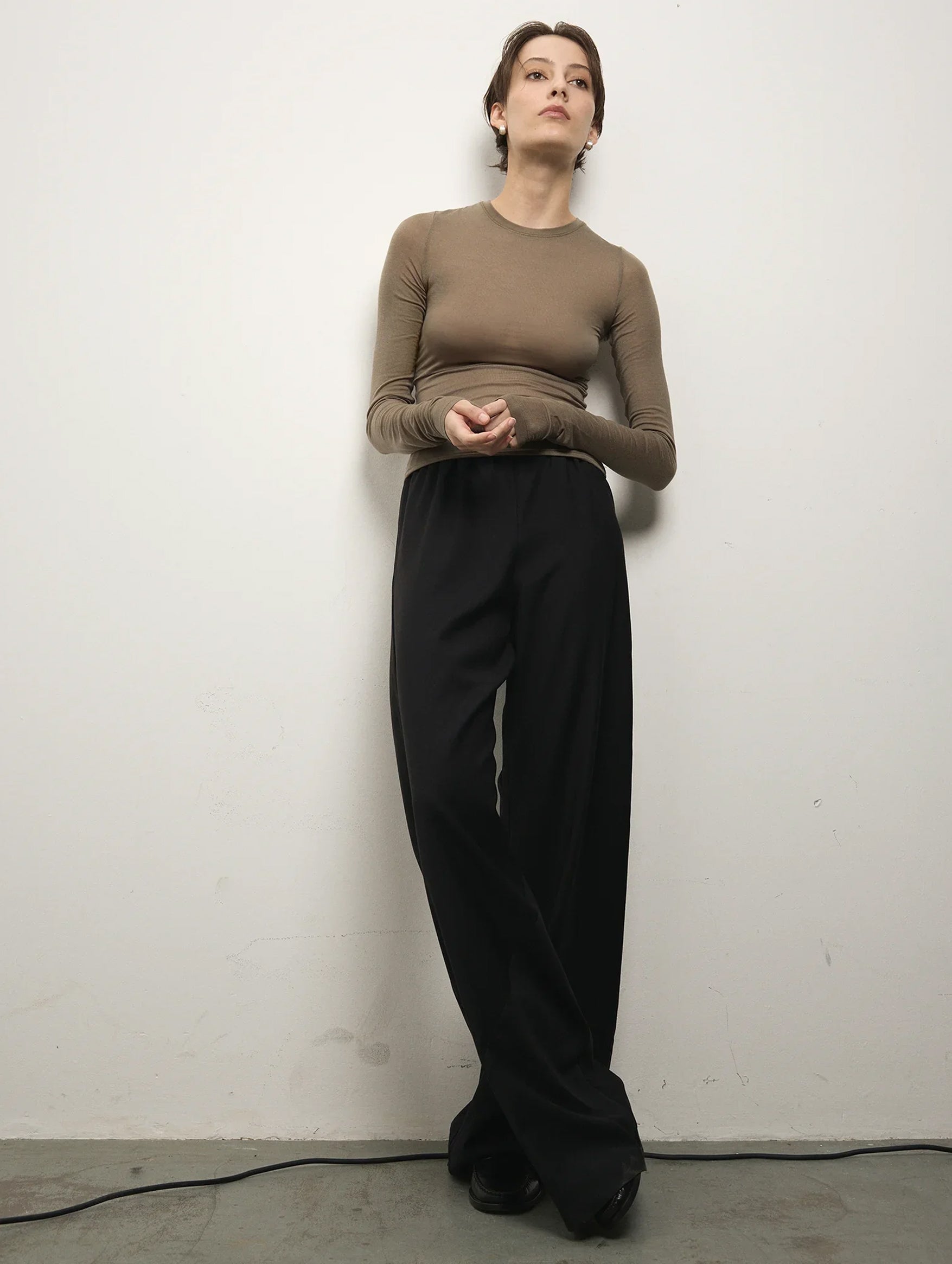 Sheer Long Sleeve Top in Clay