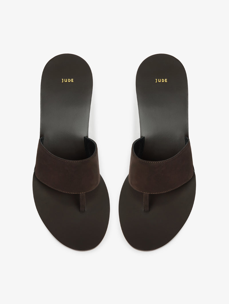 Lucille Wedge Sandal in Brown Nubuck Leather
