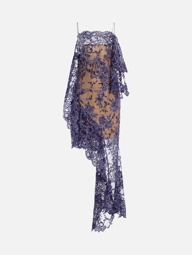 Iris Floating Lace Suspend Mini Dress in Dark Viola