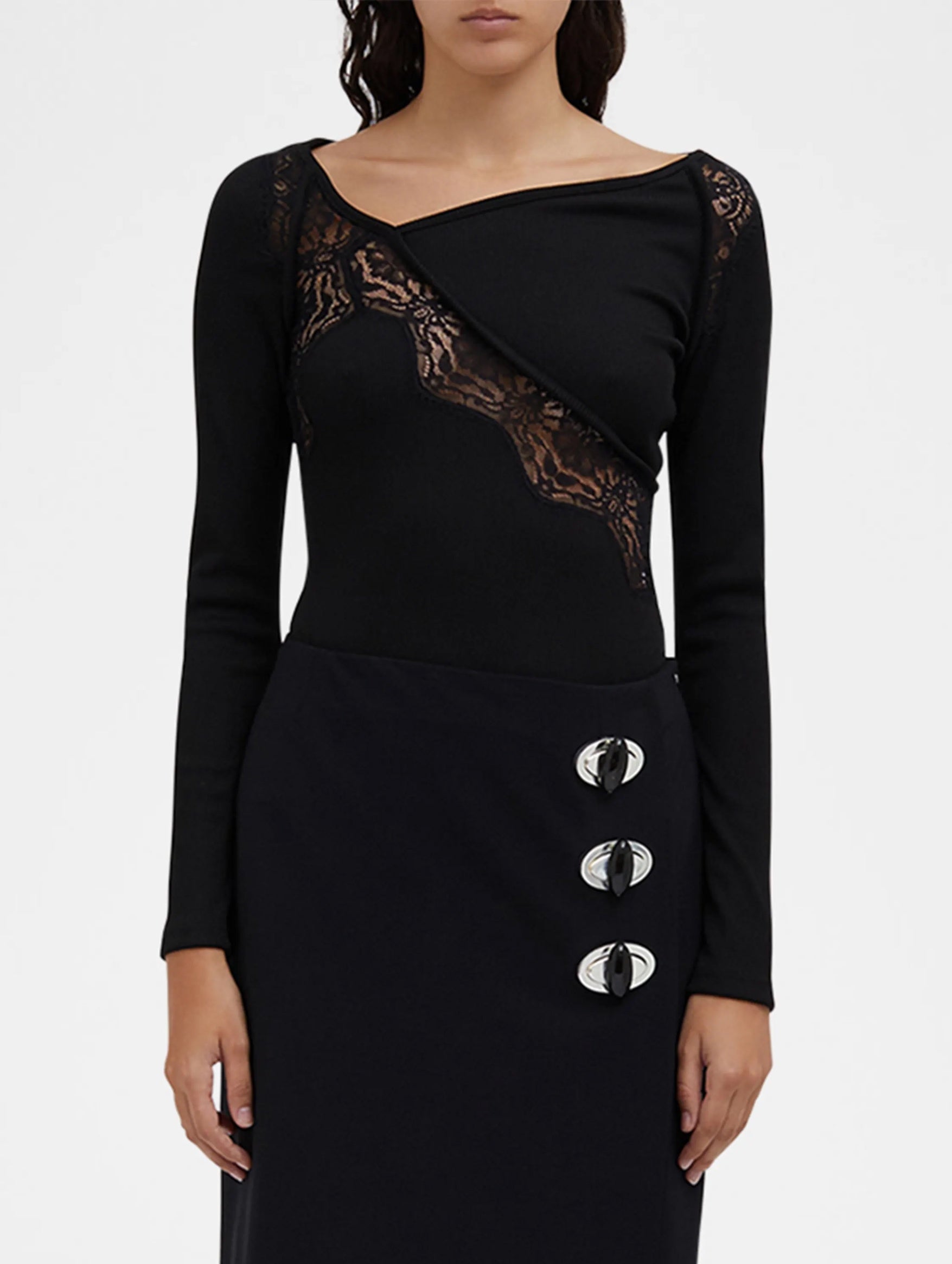 Lace Insert Top in Black