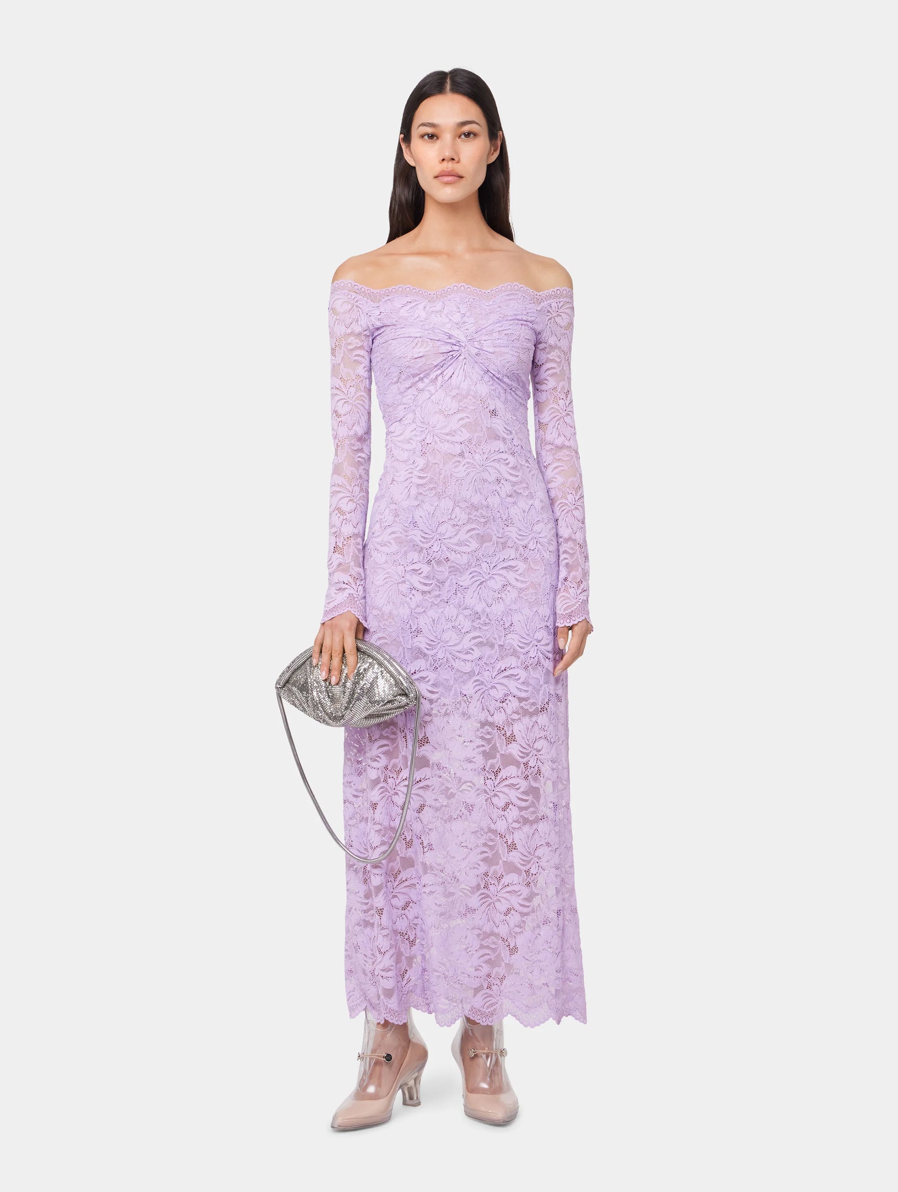 Off Shoulder Lace Dress in Lavender