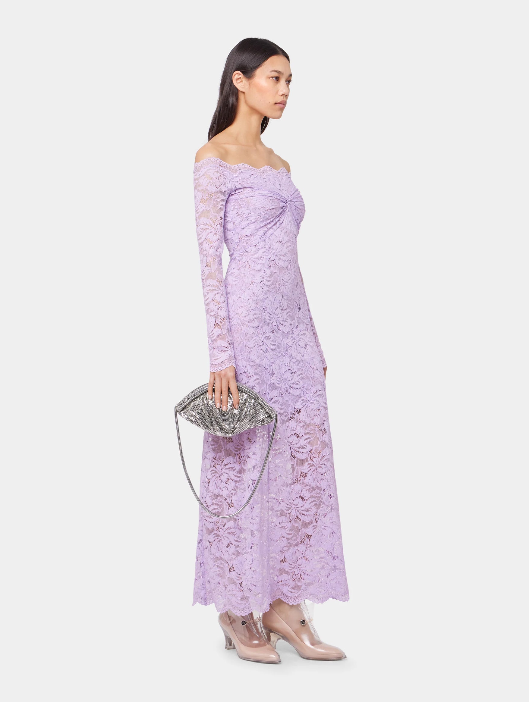 Off Shoulder Lace Dress in Lavender