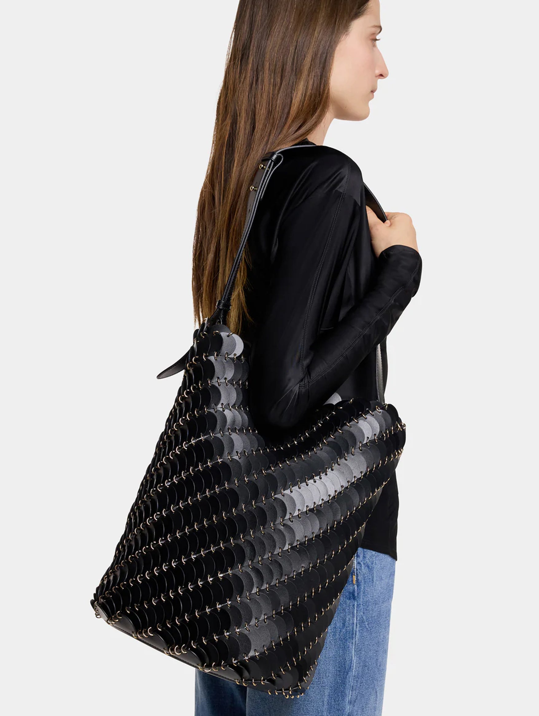 Paco Large Leather Bucket Bag in Black