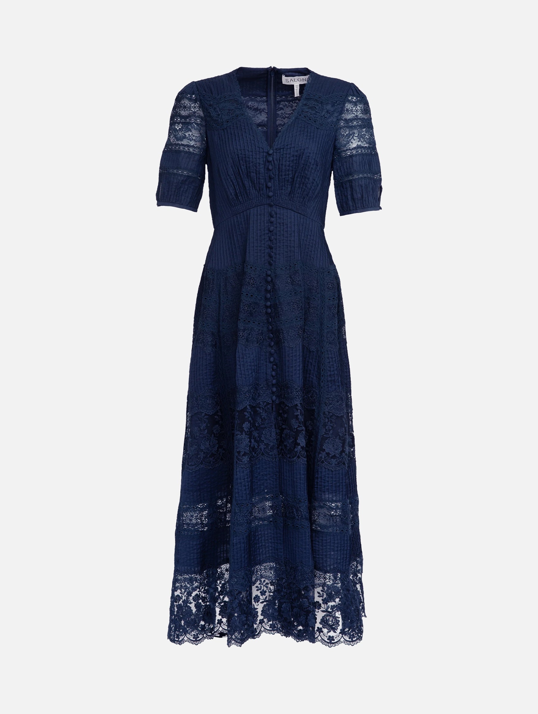 Lea Long Lace Dress in Navy