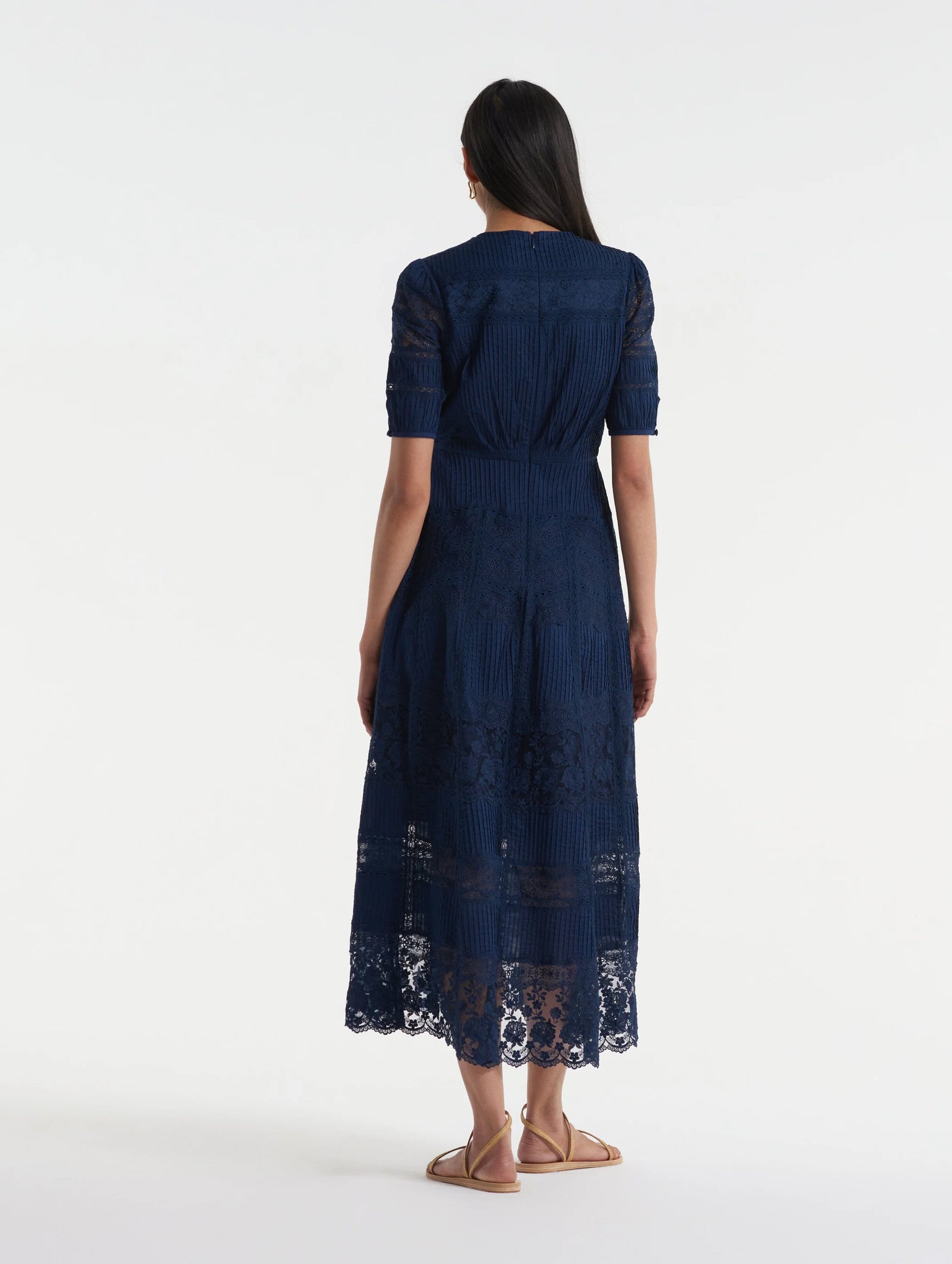 Lea Long Lace Dress in Navy