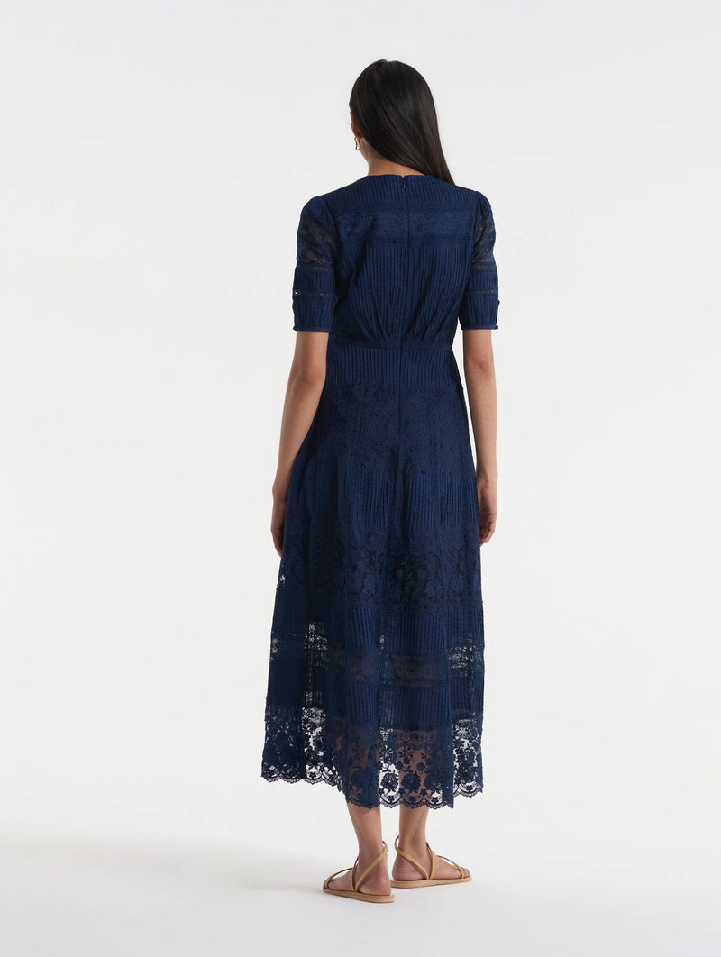 Lea Long Lace Dress in Navy