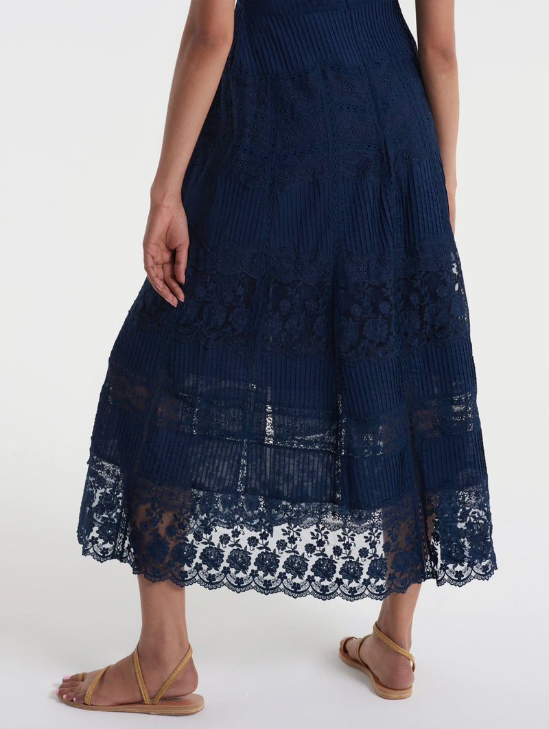 Lea Long Lace Dress in Navy