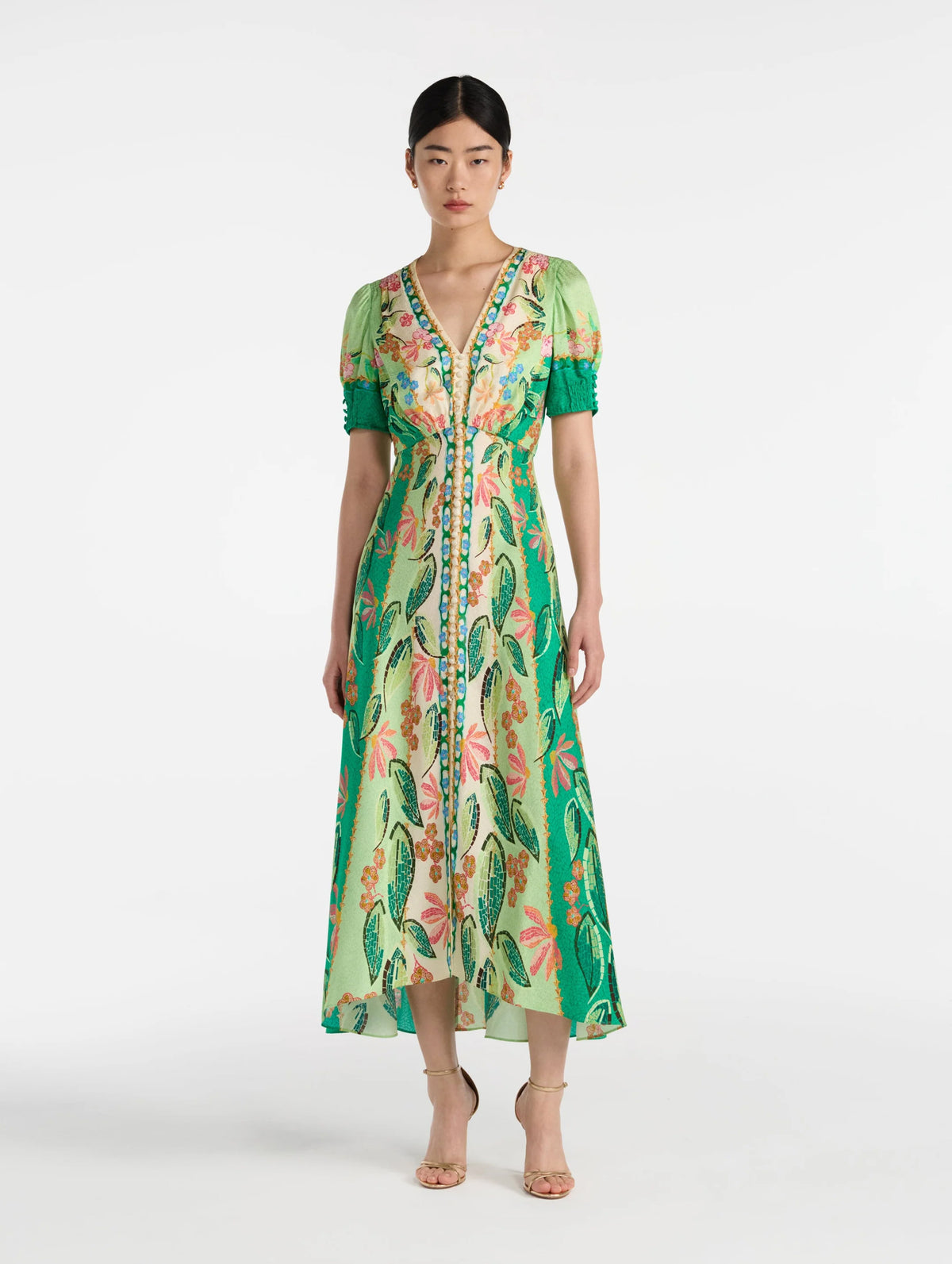 Lea Long Dress in Terrazzo Jade