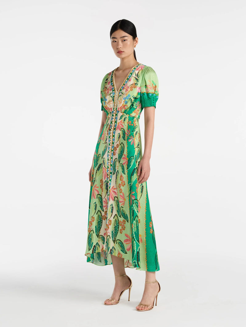 Lea Long Dress in Terrazzo Jade